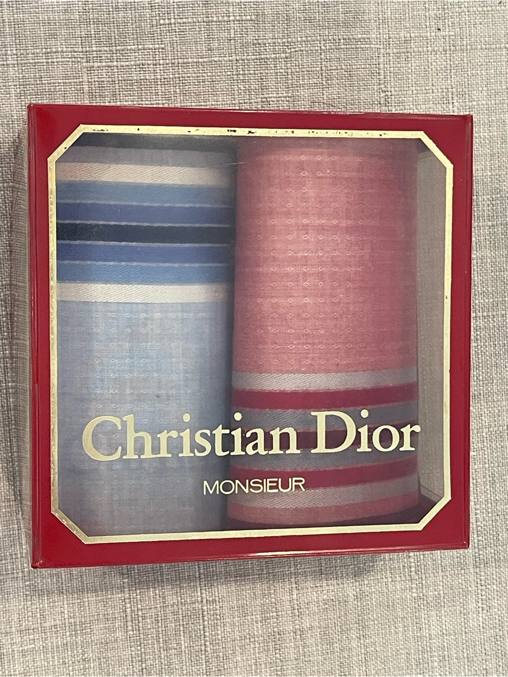 Vintage Christian Dior Monsieur two-piece handkerchief set Blue and Red Retro